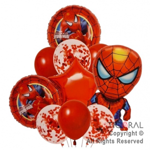 SET DE GLOBOS METALIZADOS SPIDERMAN Y LATEX CON CONFETI x 10 UNIDADES